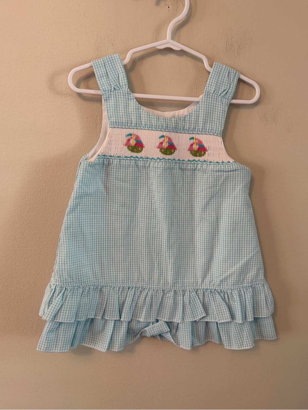 The Bailey Boys Light Blue Gingham Smocked Sailboat Dress